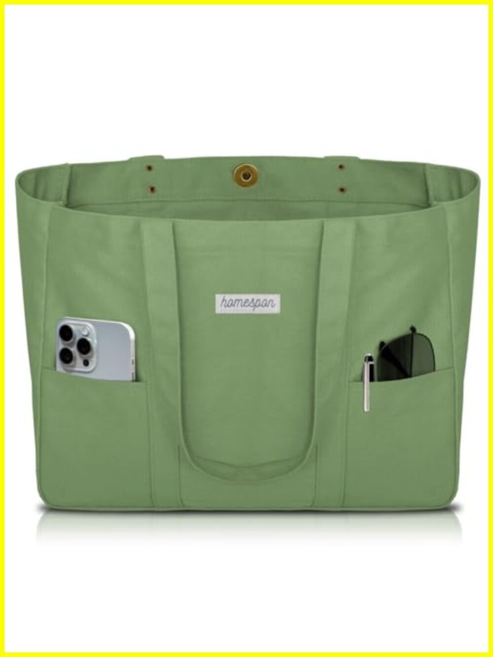 Large Canvas Tote Bag with Magnetic Closure for Women, 15" Laptop Work Bag